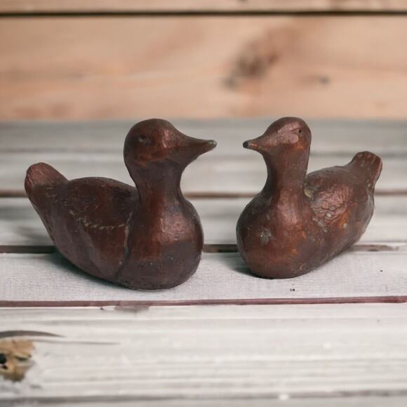 VTG Pair of Ducks or Loons Solid Pewter or Lead. 4" Long 1 lb 10 oz each Copper - Picture 1 of 14